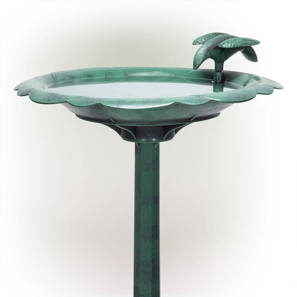 Alpine Corporation 31 in. Tall Outdoor Antique Flower Birdbath with Bird Decoration Yard Statue TEC114