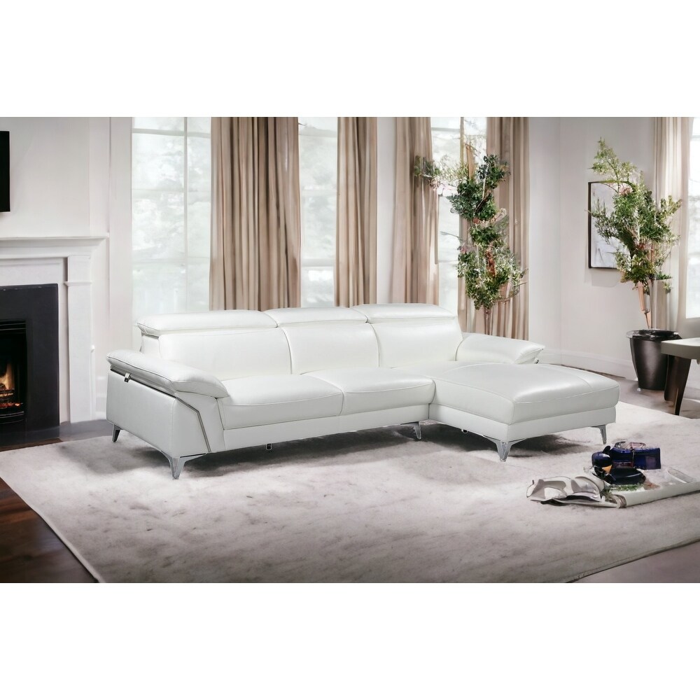 HomeRoots White Italian Leather L Shaped Two Piece Sofa and Chaise Sectional   181