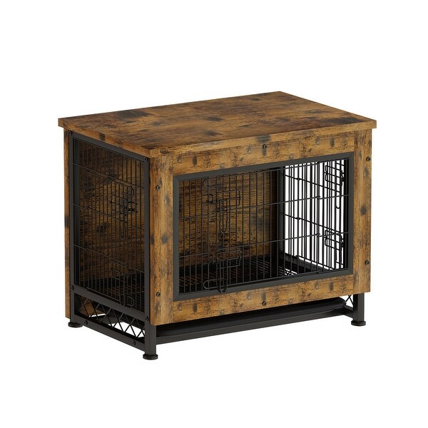 Grondin Industrial Style Wooden Dog Crate Furniture Style Dog Kennel with 3 Doors and Bottom Slide Out Tray