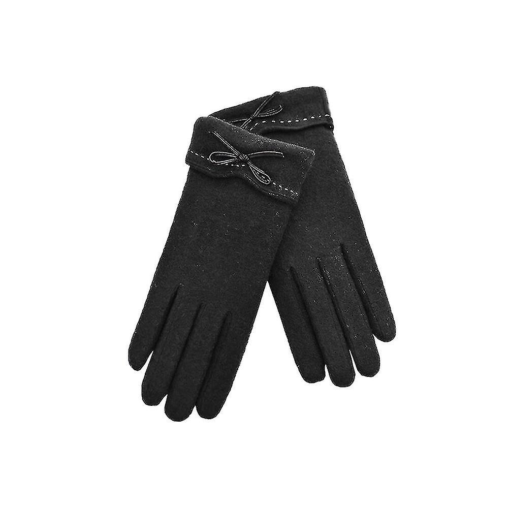 Woollen Gloves For Winter And Autumn Plush And Thick Gloves Warm Touch Screen Cashmere Gloves(black)