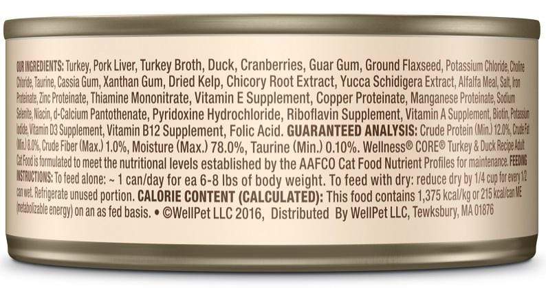 Wellness CORE Natural Grain Free Turkey and Duck Pate Wet Canned Cat F