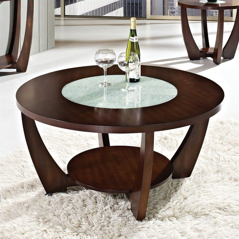 Steve Silver Rafael Round Cherry Wood and Glass Coffee Table