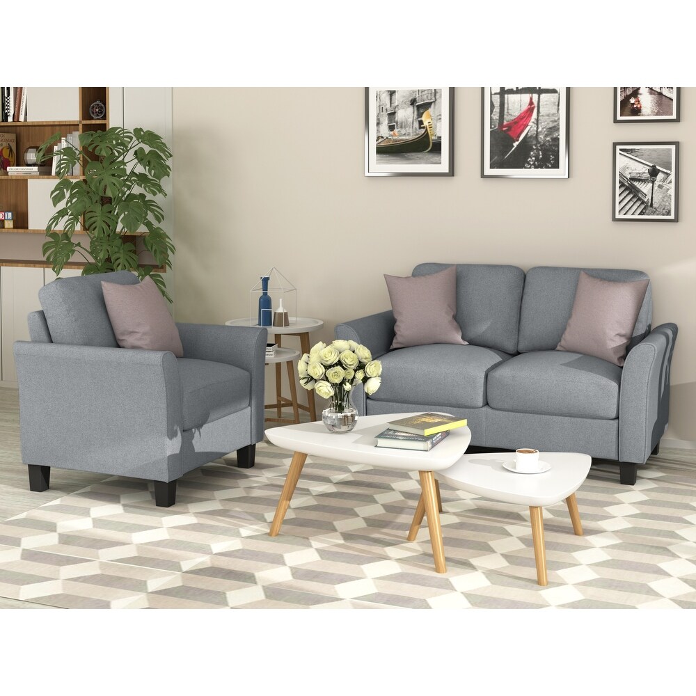 Living Room Linen Fabric Sofa Set  Single Sofa   Loveseat Sofa