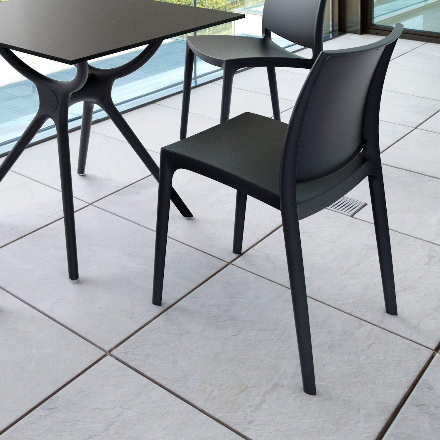 32 Black Resin Solid Weather Resistant Outdoor Dining Chair