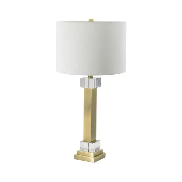 Squat Cylinder Table Lamp with White Rounded Drum Shade