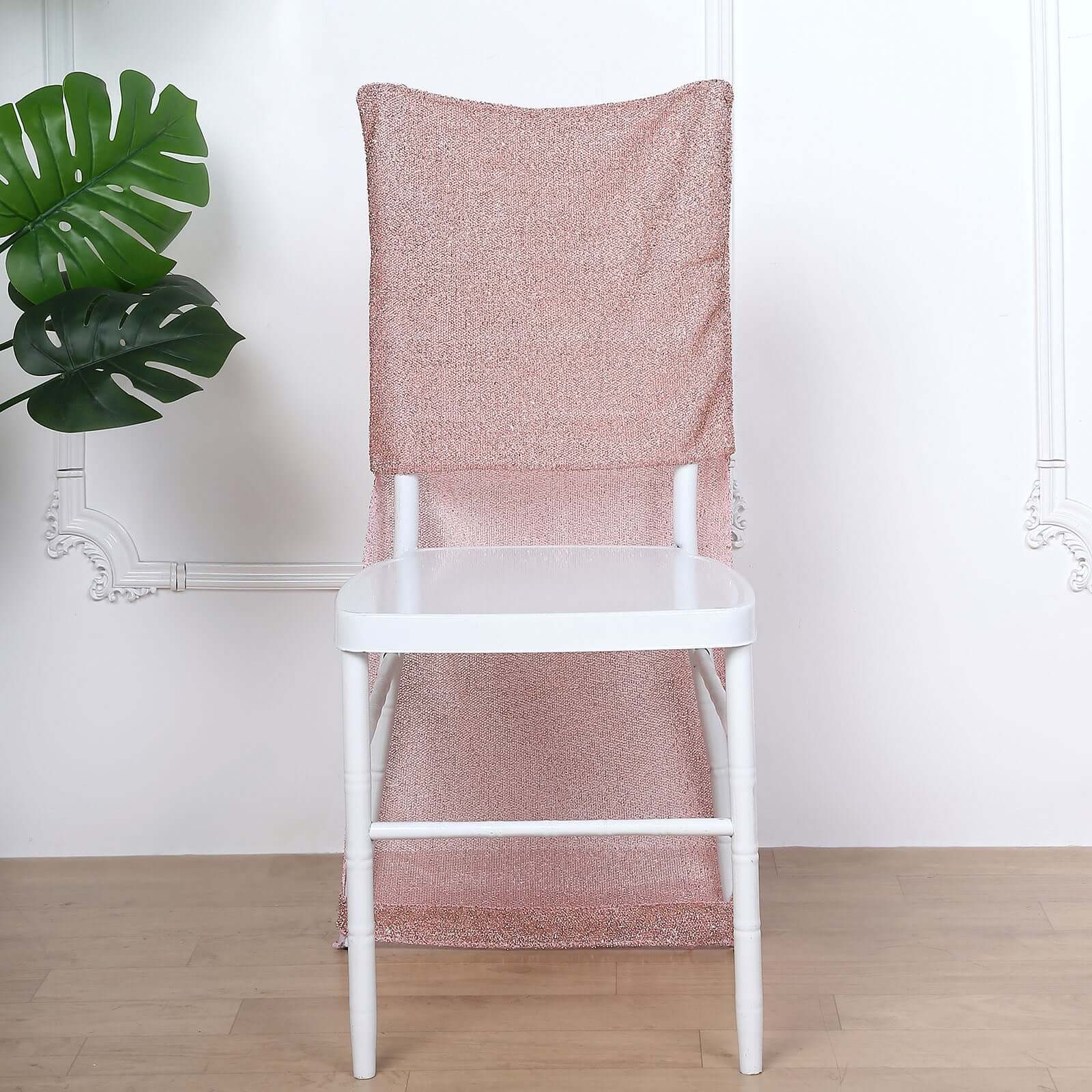 Rose Gold Metallic Shimmer Tinsel Spandex Stretch Chair Slipcover