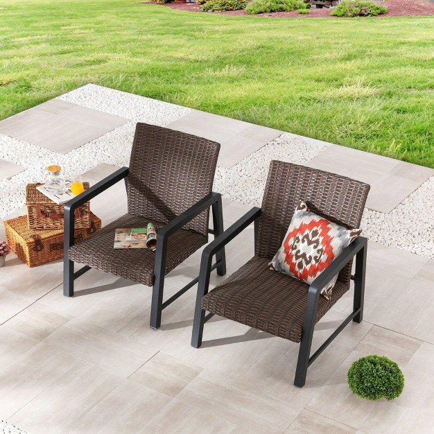 Patio Festival 2pc Outdoor Wicker Chairs With Soft Cushion Quick drying Cotton Built in Under Seat