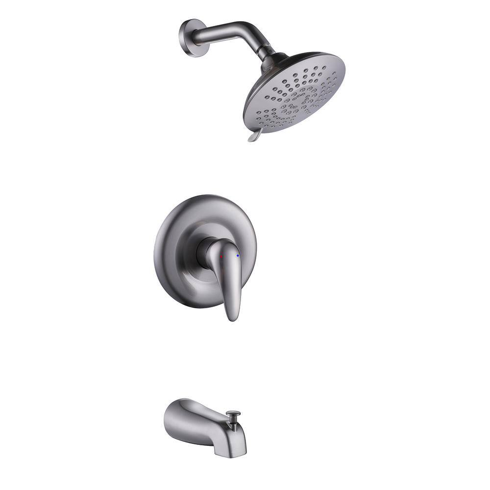 Tomfaucet Single Handle 2-Spray Tub and Shower Faucet 3.5 GPM with 6 in. Rain Shower Head in Brushed Nickel (Valve Included) TFB1011BN