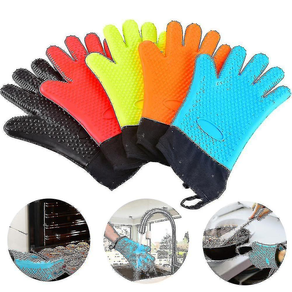 1 Pair Heat Resistant Silicone Grilling Oven Mitts