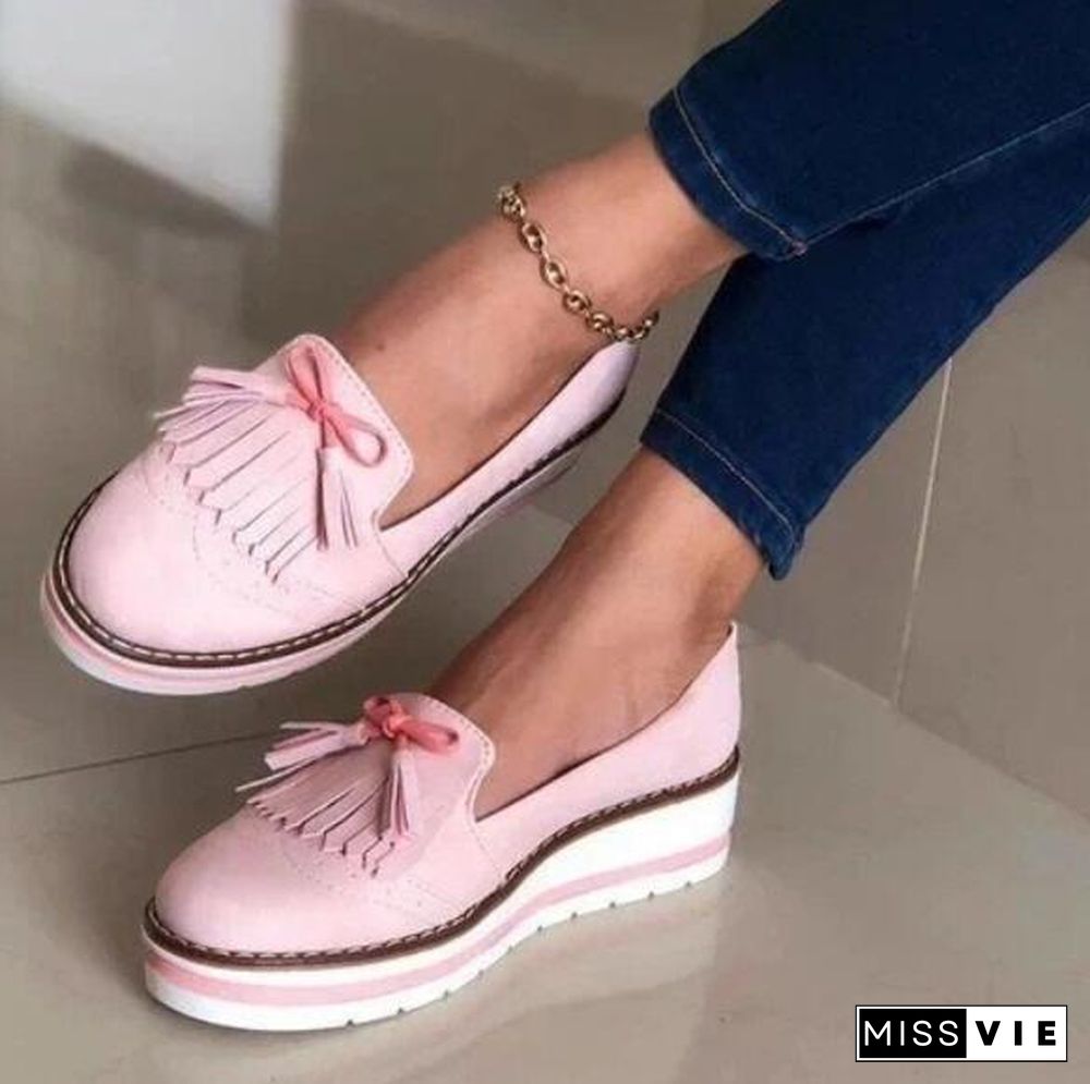 Women Loafers Platform Woman Slip on Sneakers Tassel Bowtie Women's Soft PU Leather Sewing Flat Female Shoes All Seasons 927