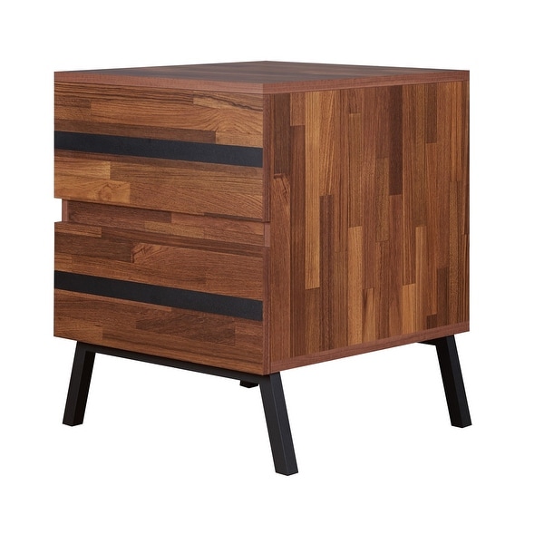 Two Drawers Wooden End Table with Angled Leg Support， Brown and Black - 23 H x 20 W x 18 L Inches