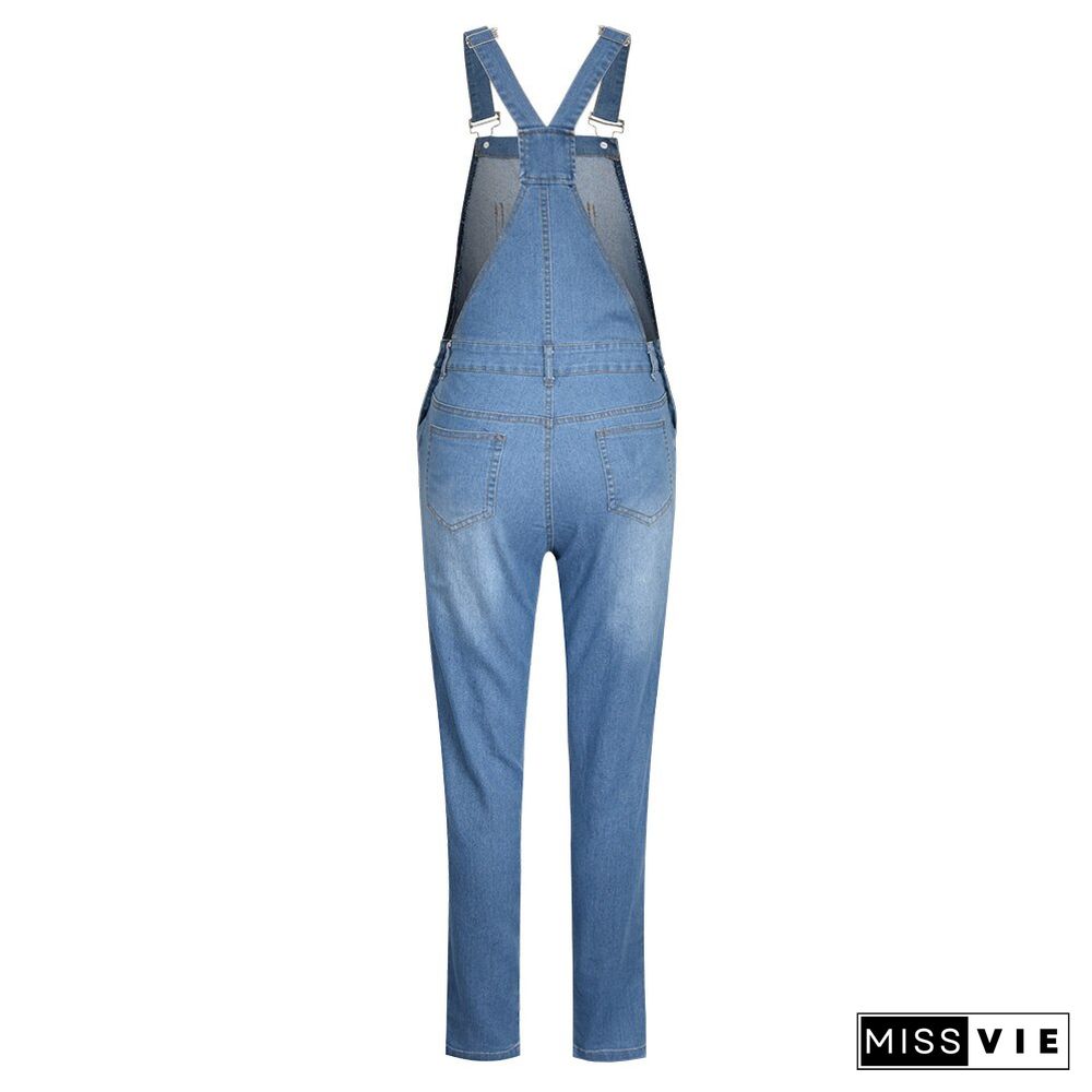 Sale New Spring Women Overalls Cool Denim Jumpsuit Ripped Holes Casual Jeans Sleeveless Jumpsuits Hollow Out Rompers D30