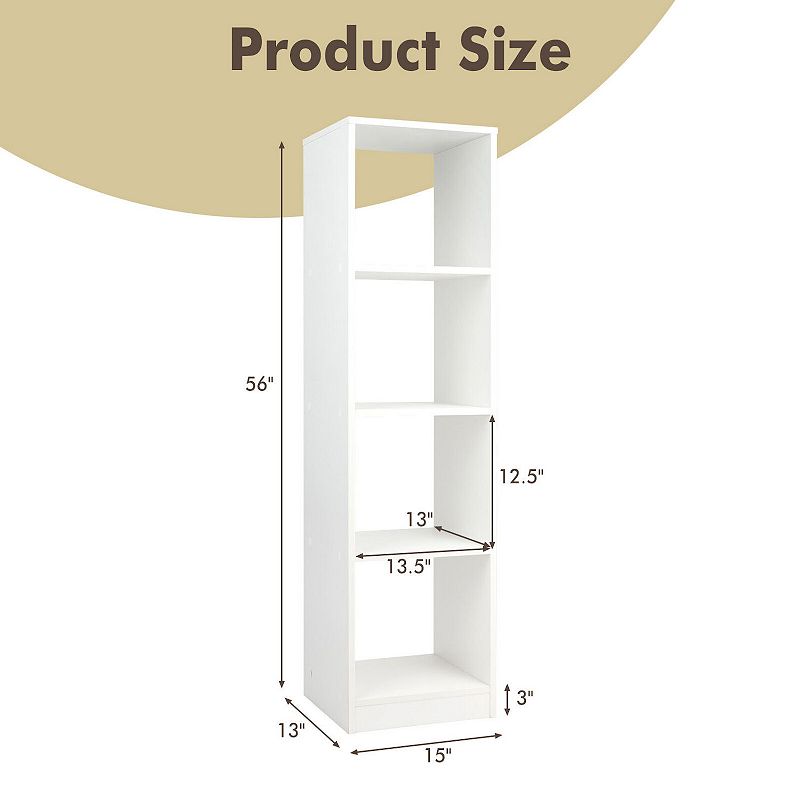 5 Tiers 4-Cube Narrow Bookshelf with 4 Anti-Tipping Kits-White