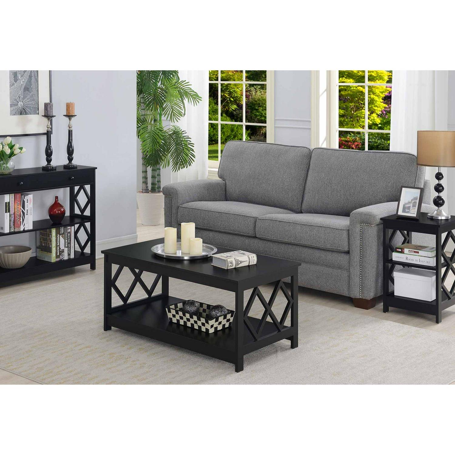 Convenience Concepts 303220BL Diamond Coffee Table， Black  39.5 x 21.75 x 18 in.