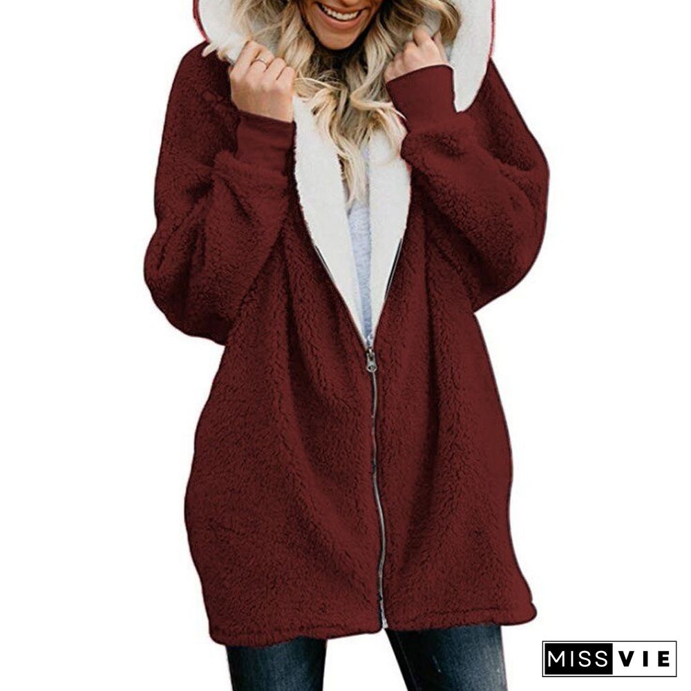 Women's Clothing Winter New Hooded Zipper Cardigan Plush Coat Plush Sweater Gothic Sweatshirt Winter Clothes Women