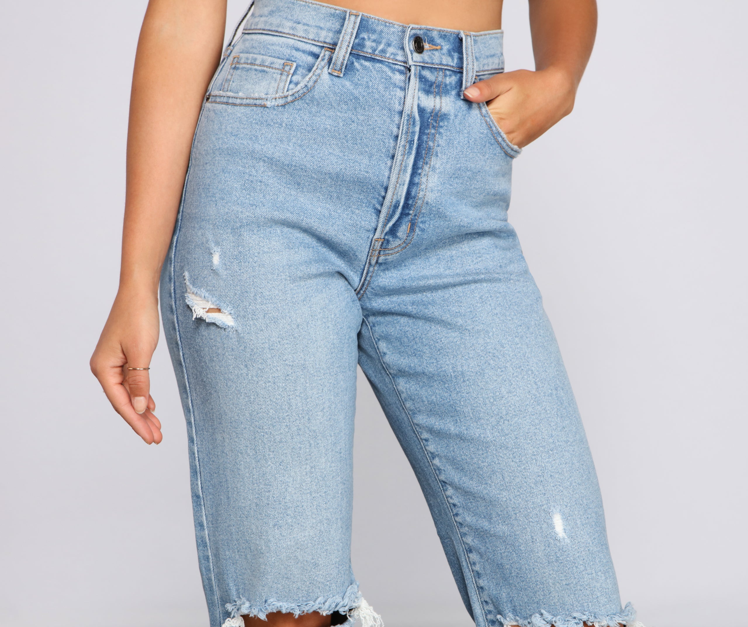 High Rise Distressed Boyfriend Jeans