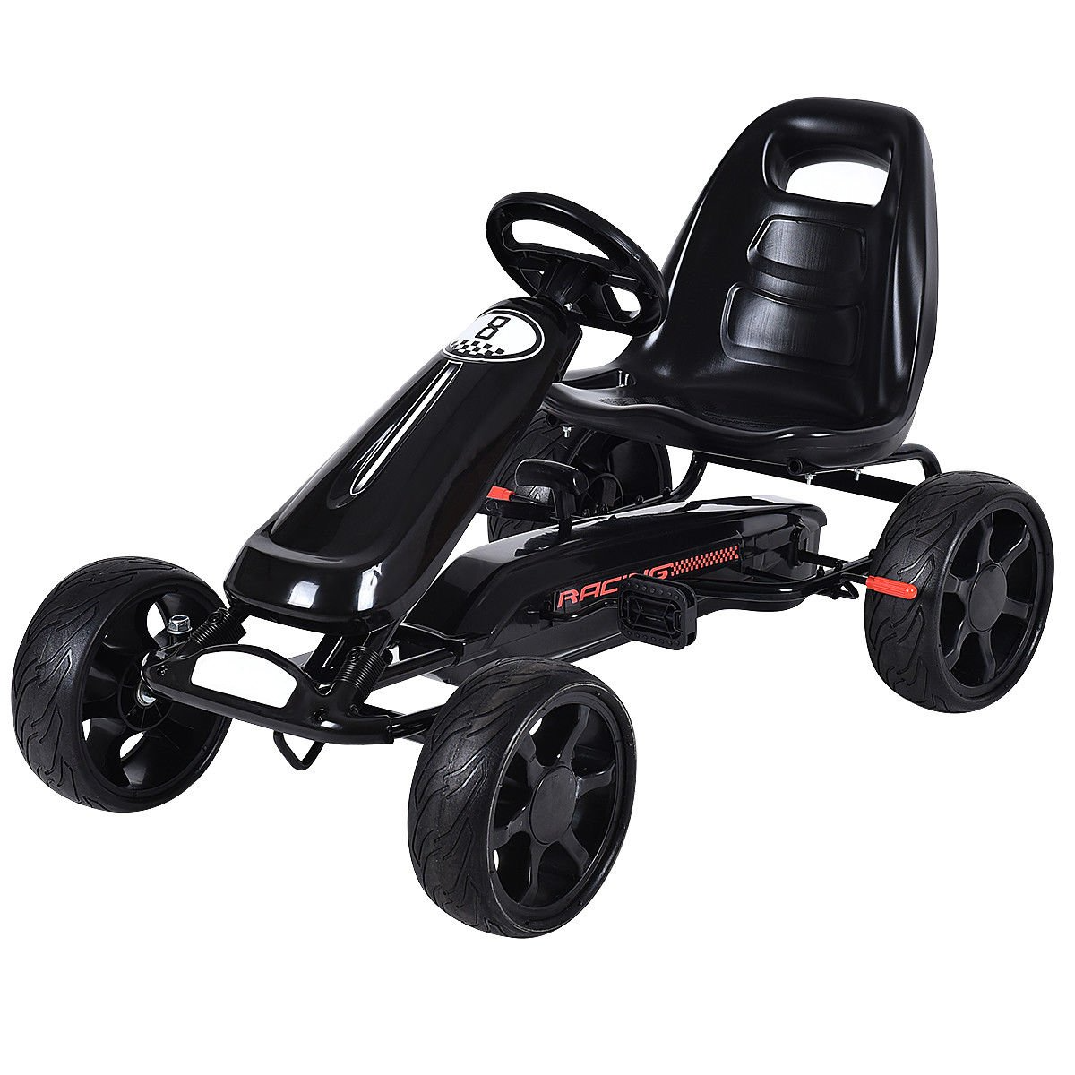 Costzon Go Kart, 4 Wheel Powered Ride On Toy, Outdoor Racer Pedal Car with Clutch