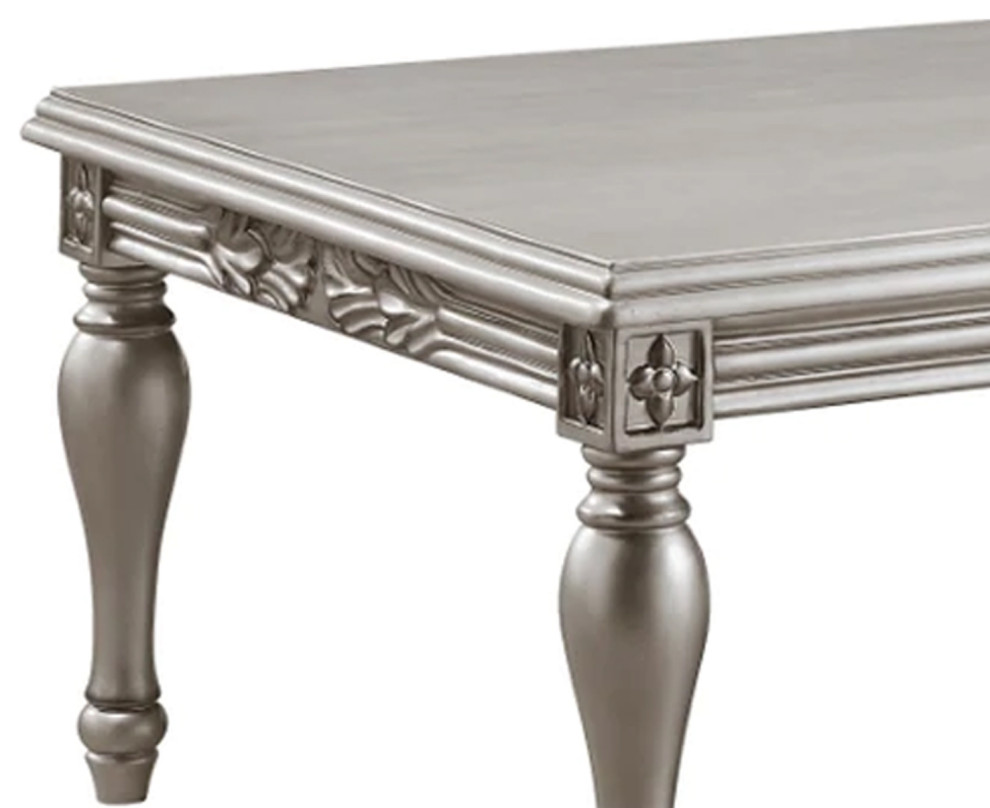 Benzara BM276227 59 quotCoffee Table  Floral Trim  Turned Legs  Wood  Silver   Victorian   Coffee Tables   by Uber Bazaar  Houzz