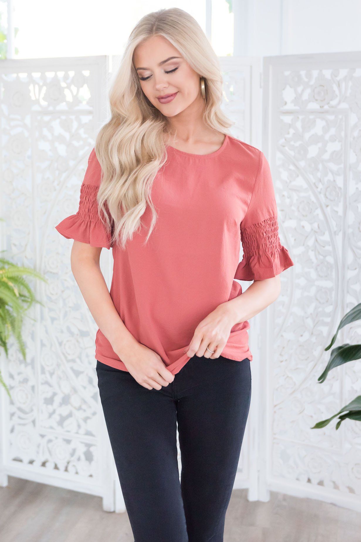 Something New Gathered Sleeve Top