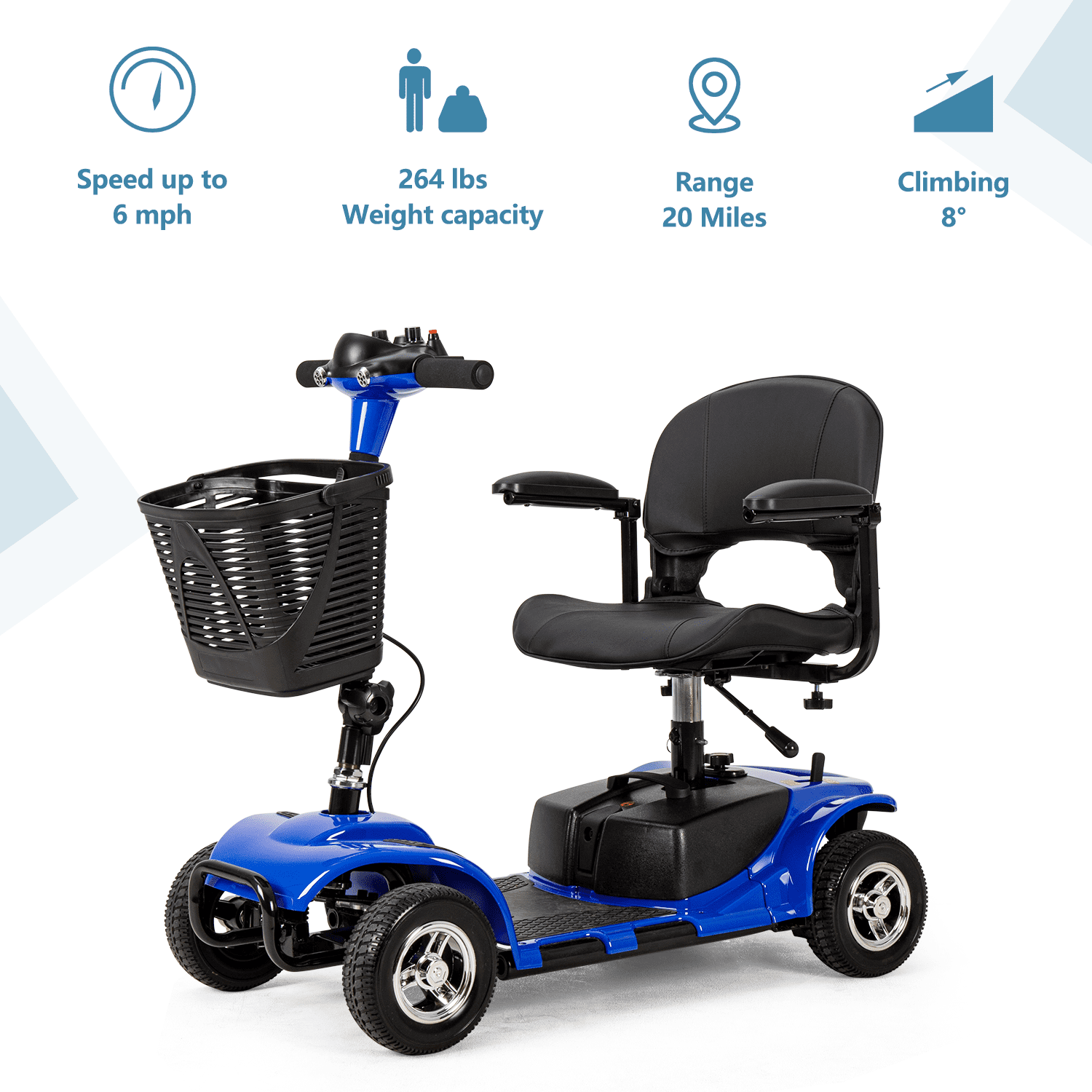 4 Wheel Scooter Electric Powered Mobile Wheelchair Folding Mobility Scooter for Seniors Adult Elderly,Max Weight 300lbs,Max Speed 3.7mph,Blue