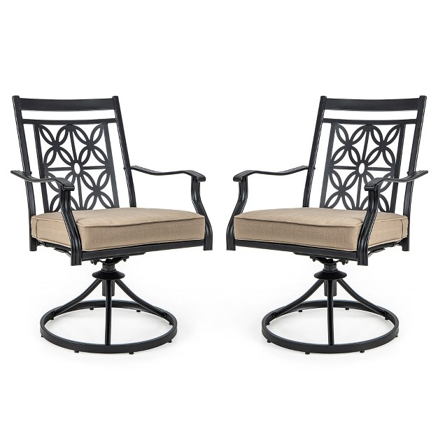 Tangkula Patio Metal Swivel Chairs Set Of 2 Fabric Bistro Rocker Chairs W Curved Armrests