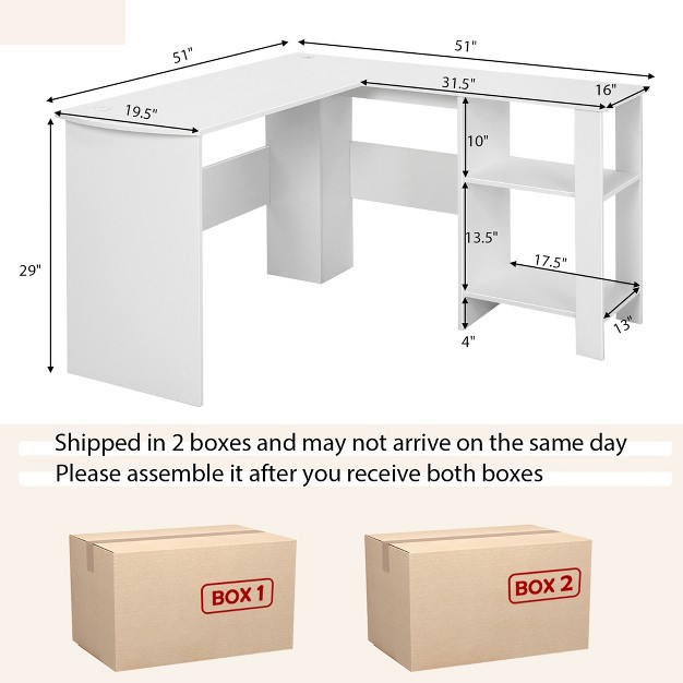 Costway L shaped Corner Computer Desk Home Office Writing Workstation With Storage Shelves