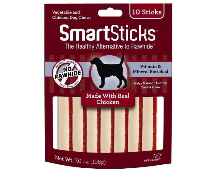 SmartBones SmartSticks Rawhide-Free Chews for Dogs with Real Chicken， 15.8 oz. (10 Sticks)