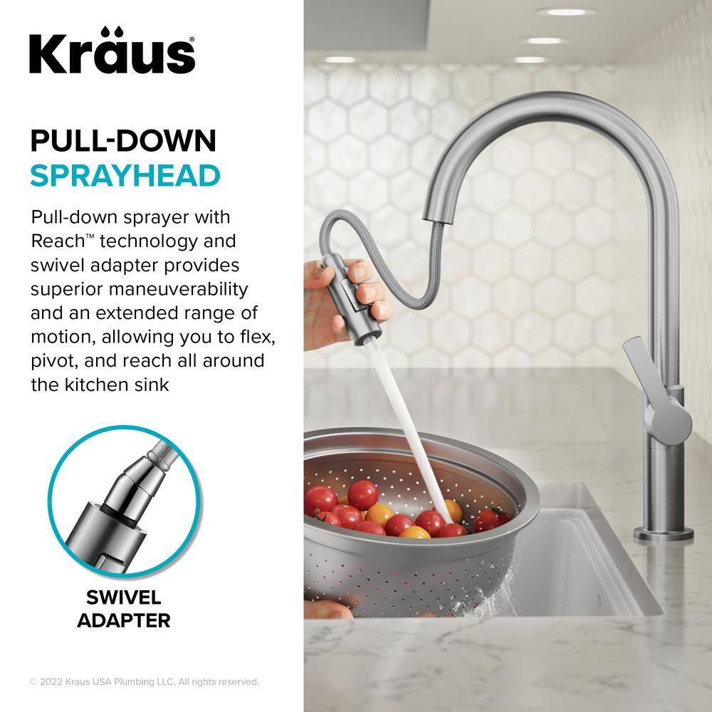 KRAUS Oletto Single Handle Pull-Down Kitchen Faucet in Brushed BrassMatte Black KPF-2820BBMB