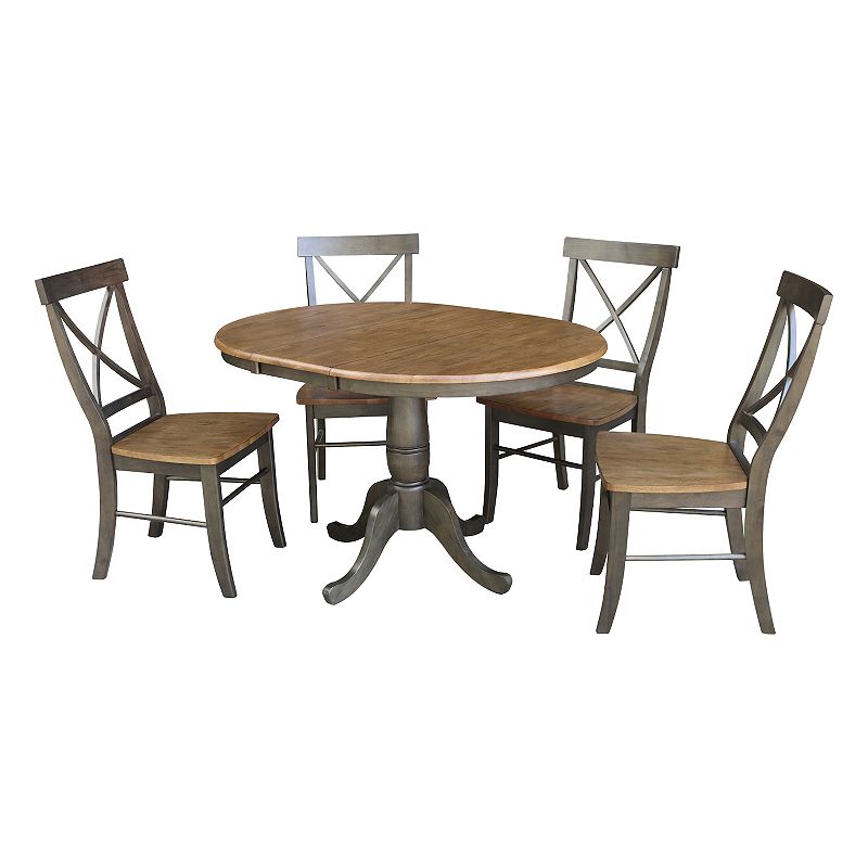 International Concepts Round Dining Table and X-Back Chair 5-piece Set