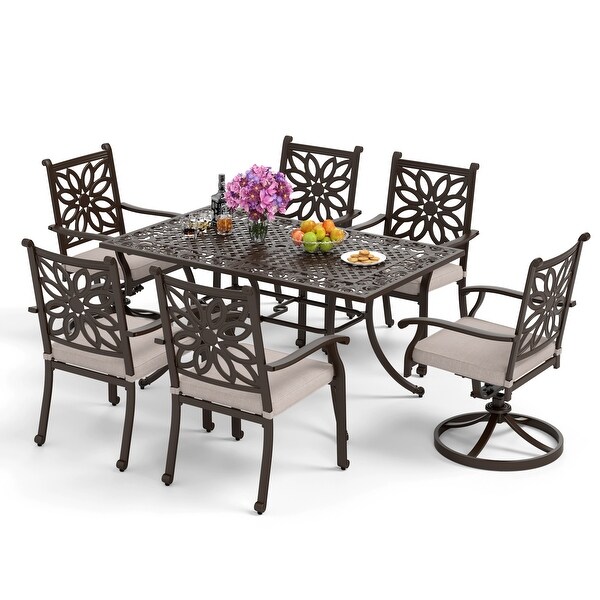 MAISON ARTS 7Piece Cast Aluminum Patio Dining Set with Rectangle Dining Table and 6 Cast Aluminum Patio Chairs