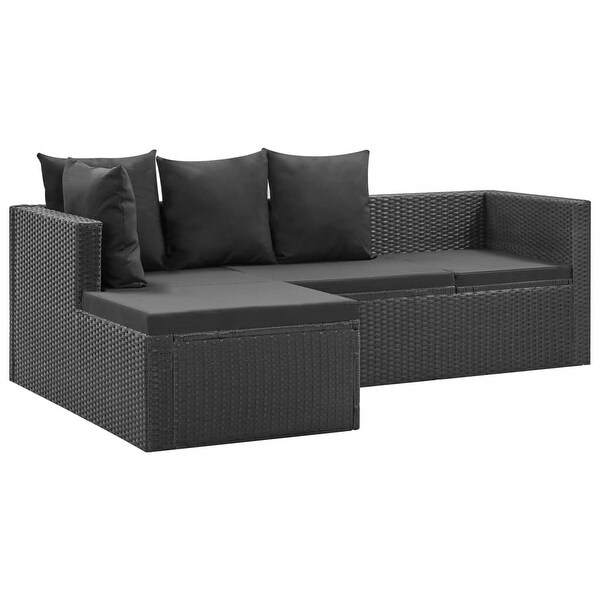 4 Piece Patio Lounge Set Black with Cushions Poly Rattan