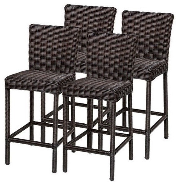 Bowery Hill 30  x27 x27Wicker / Rattan Outdoor Bar Stool in Chestnut Brown (Set of 4)   Tropical   Outdoor Bar Stools And Counter Stools   by Homesquare  Houzz