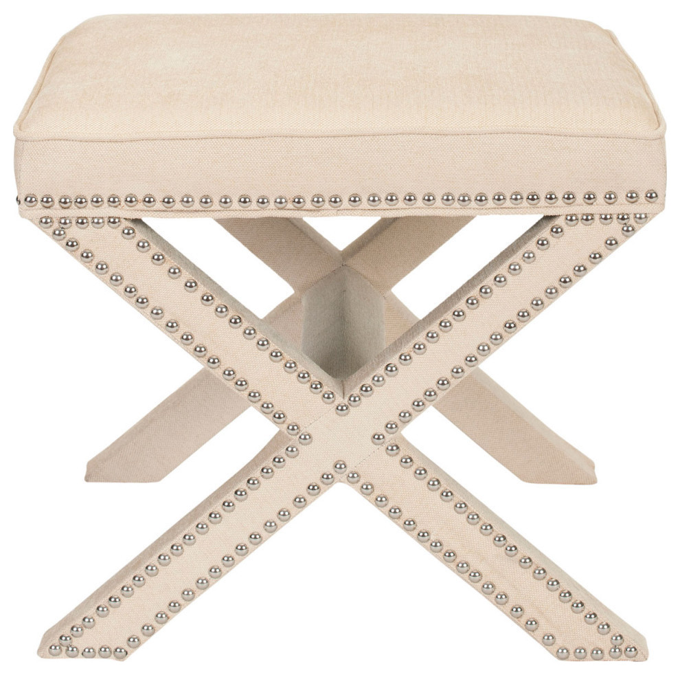 Arnold Ottoman  Silver Nail Heads Taupe   Transitional   Footstools And Ottomans   by Rustic Home Furniture Deco  Houzz