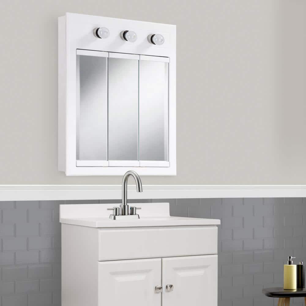 Design House Concord 24 in W White 3Light TriView SurfaceMount Bathroom Medicine Cabinet Mirror