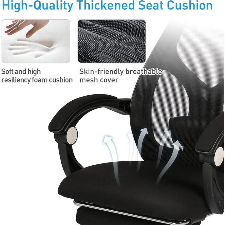 Ergonomic Office Desk Chair Mesh High Back Leather Headrest Adjustable Lumbar Support Recliner  Black   26\