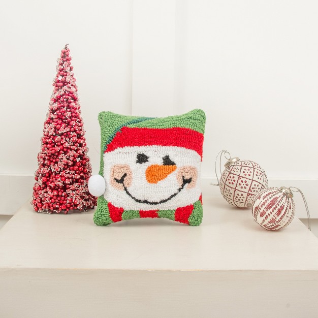 X 8 quot Happy Snowman Hooked Petite Christmas Holiday Throw Pillow