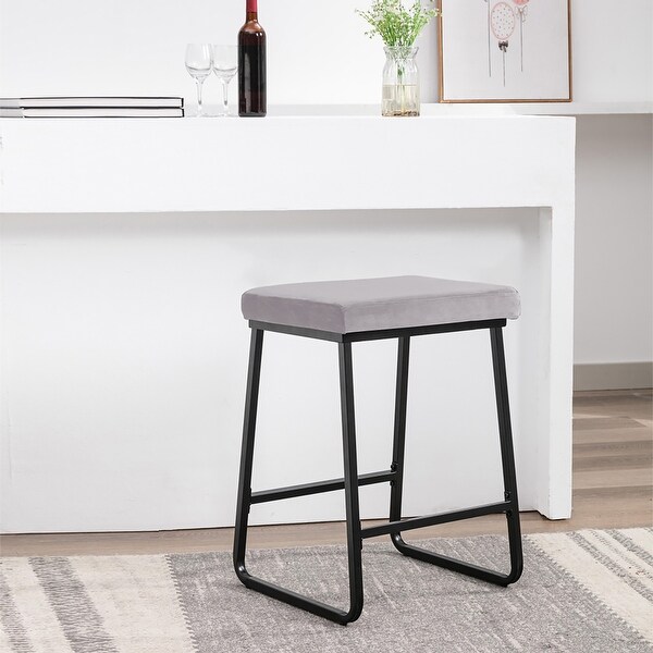 Porthos Home Sato Counter Stools Set of 2， Velvet Upholstery， Iron Legs