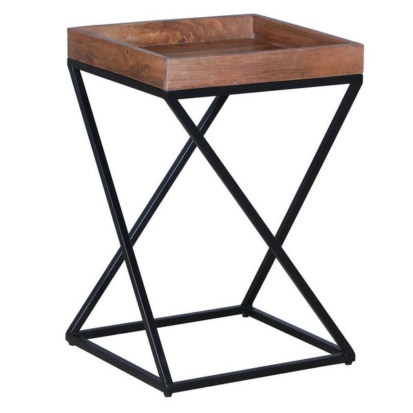 22 Inch Industrial End Side Table with Mango Wood Tray Top Iron Frame