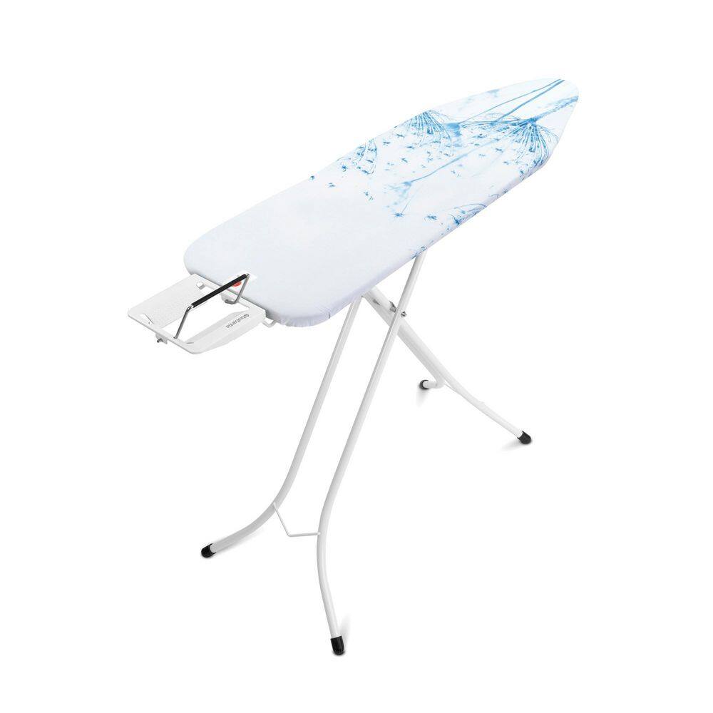 Brabantia Ironing Board B 49 x 15 in with Steam Iron Rest Cotton Flower Cover and White Frame 111723