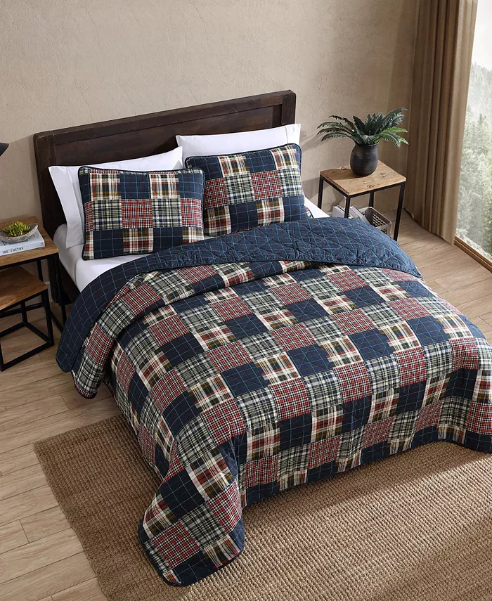 Eddie Bauer Madrona Plaid Blue Reversible 2-Piece Twin Quilt Set