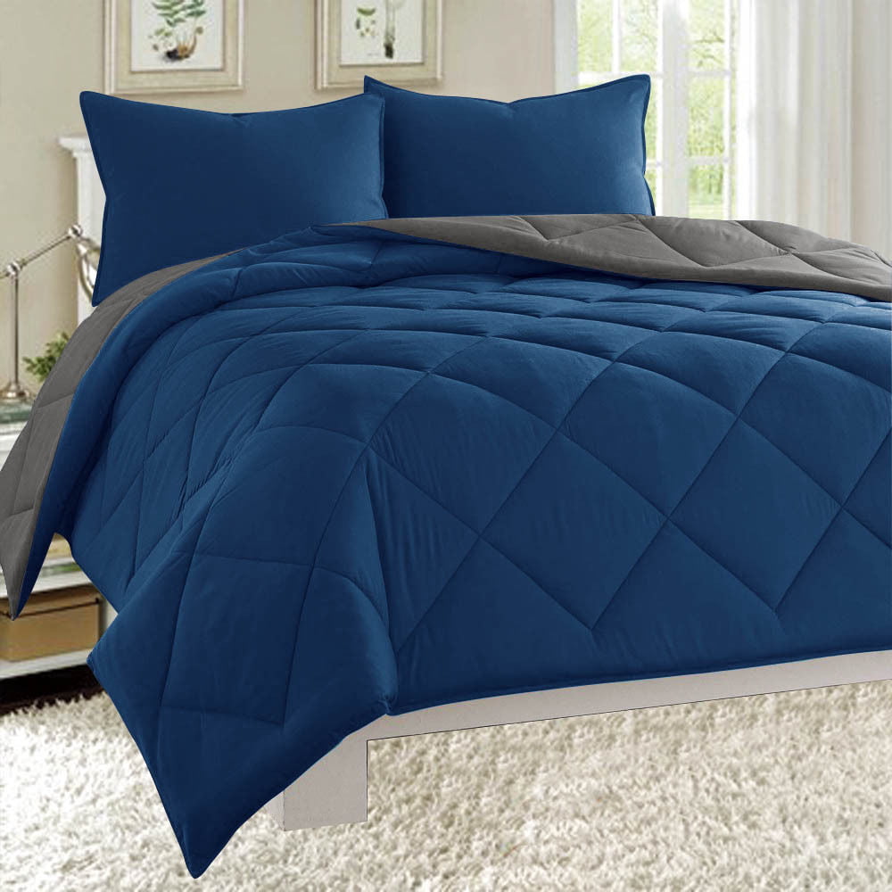 Dayton Queen SIze 3-Piece Reversible Comforter Set Navy and Gray