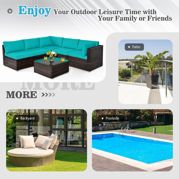 Costway 6pcs Patio Rattan Furniture Set Cushioned Sofa Coffee Table Garden