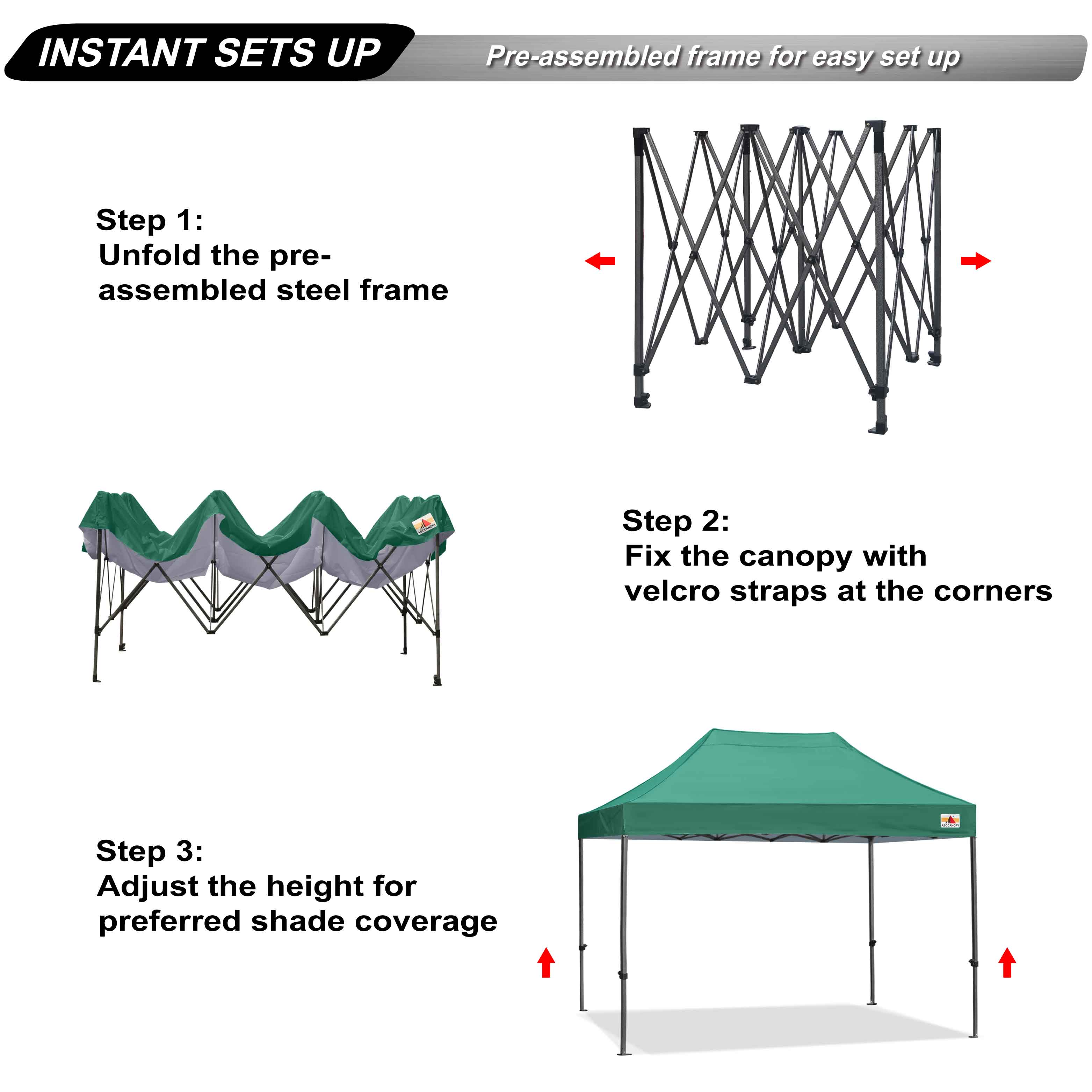 ABCCANOPY 10ft x 10ft Sturdy Instant Shelter Metal Outdoor Pop up Canopy，Forest Green