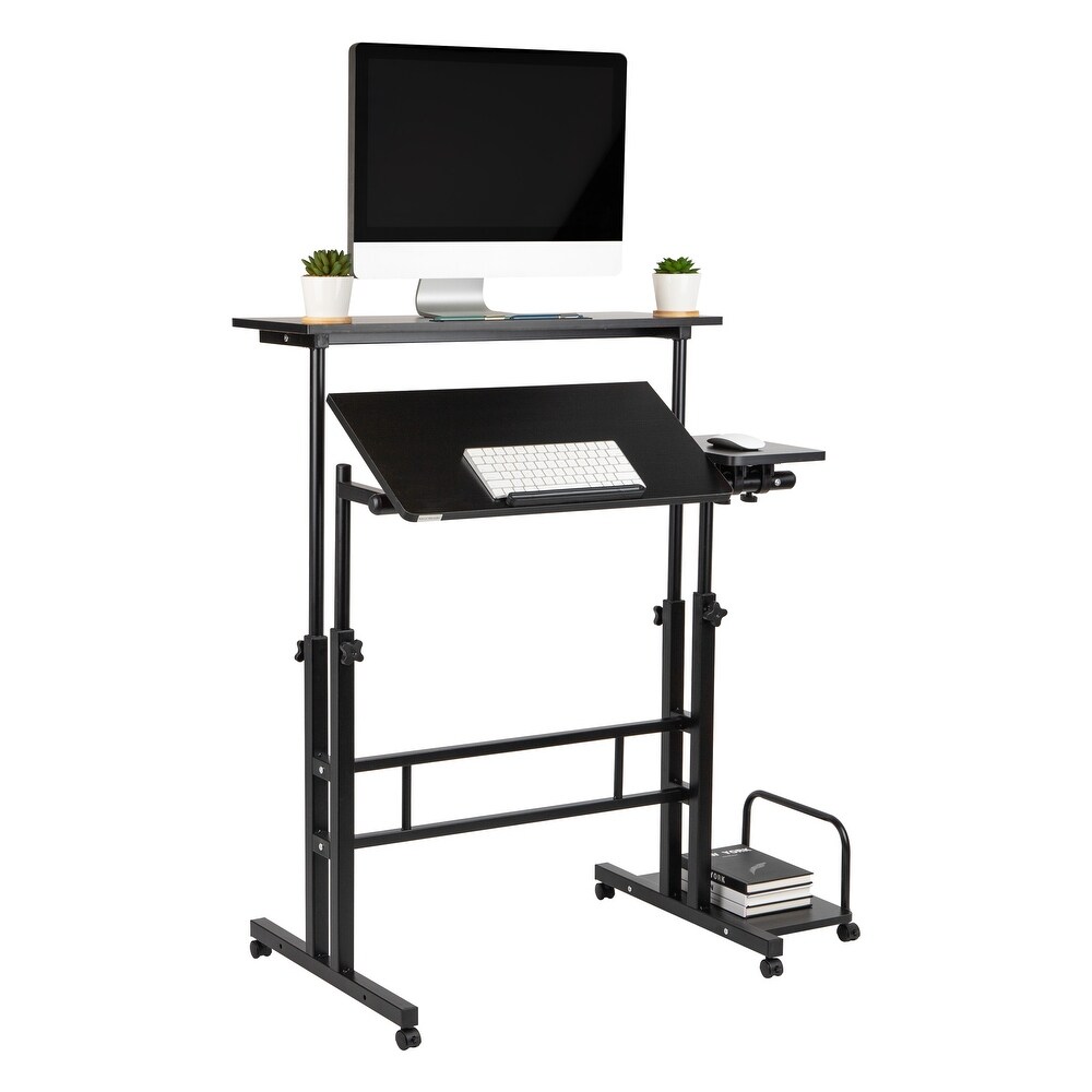 Mind Reader Woodland Collection  Mobile Sit/Stand Desk  Height Adjustable  Tiltable  Lockable Casters