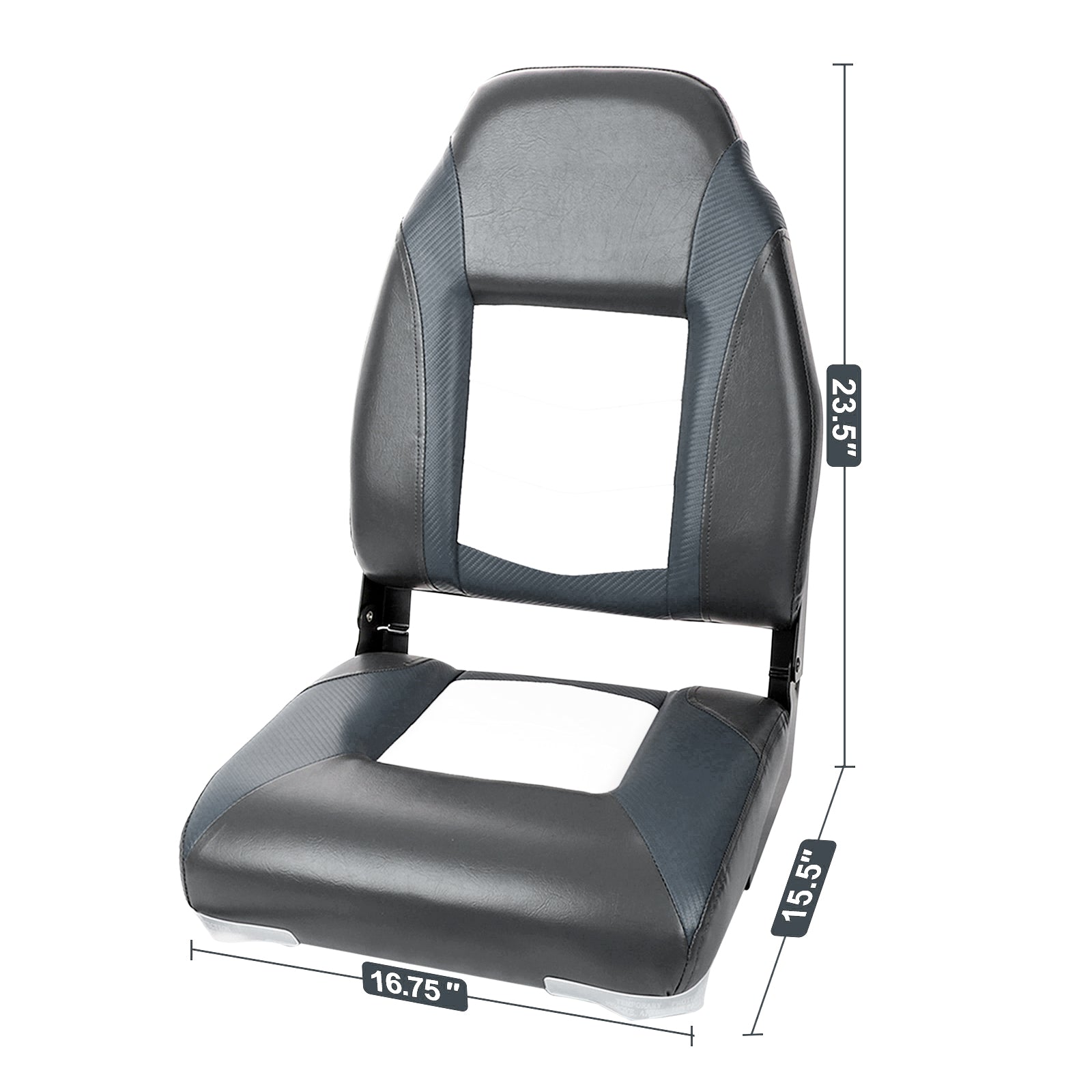 NORTHCAPTAIN S1 Deluxe High Back Folding Boat Seat，Stainless Steel Screws Included，White/Charcoal/Charcoal（2 Seats）