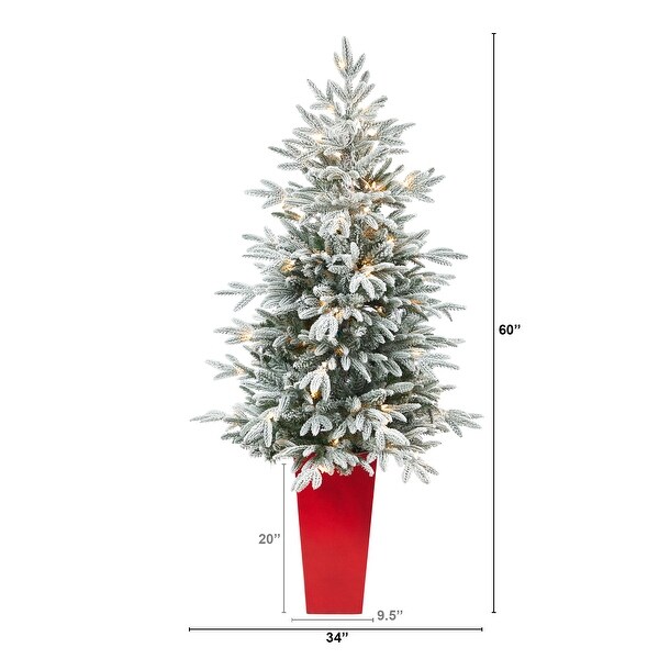 5' Flocked Artificial Christmas Tree with 100 Lights in Planter