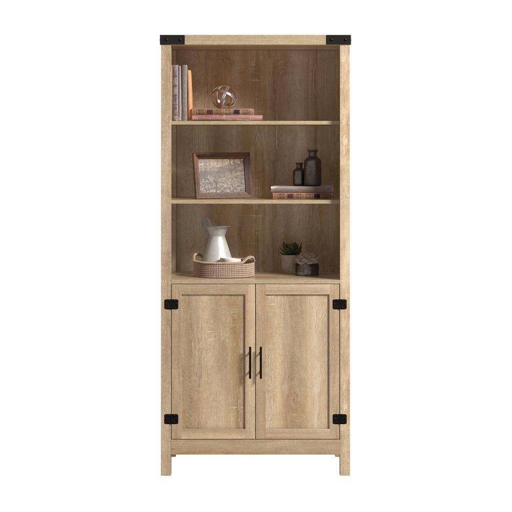 SAUDER Bridge Acre 70 in. Orchard Oak 5-Shelf Standard Bookcase with Doors 427324