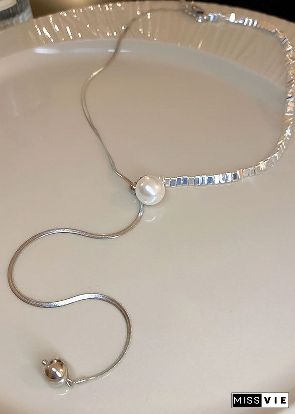 DIY Silk Stainless Steel Pearl Pendant Necklace