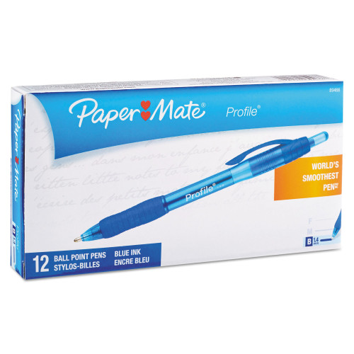 Paper Mate Profile Retractable Ballpoint Pen， Bold 1.4mm， Blue Ink/Barrel， Dozen (89466)