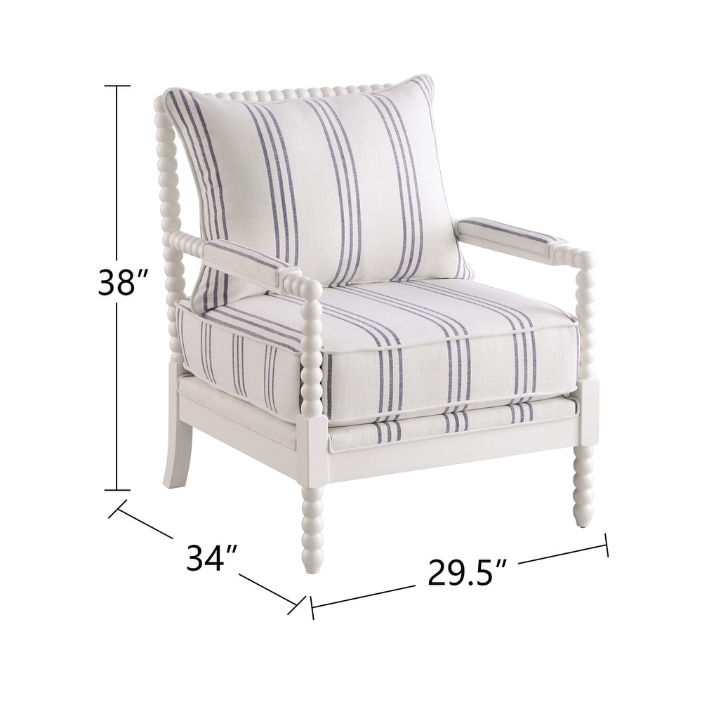 Fabric Upholstered Accent Chair with Spindle Accent in White and Navy